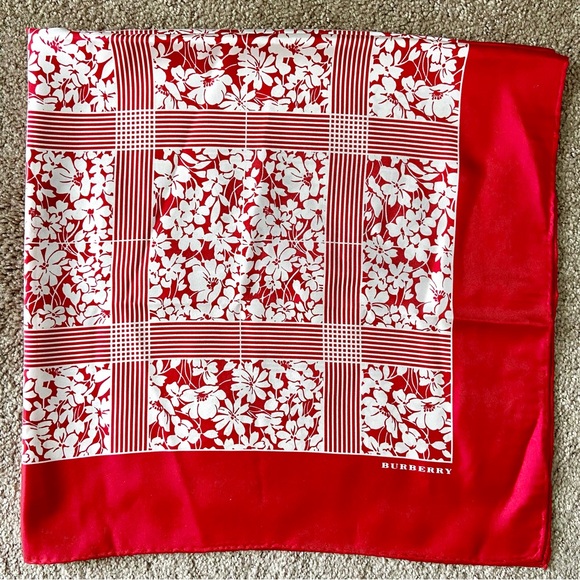 Burberry Square Silk Scarf with Checked Floral Print - Picture 2 of 4